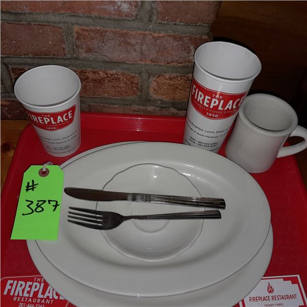 Original The Fireplace Restaurant - Place Seating W/ Tray, 2 Cups, 4 China Pieces, 2 Flatware, 1 Mag