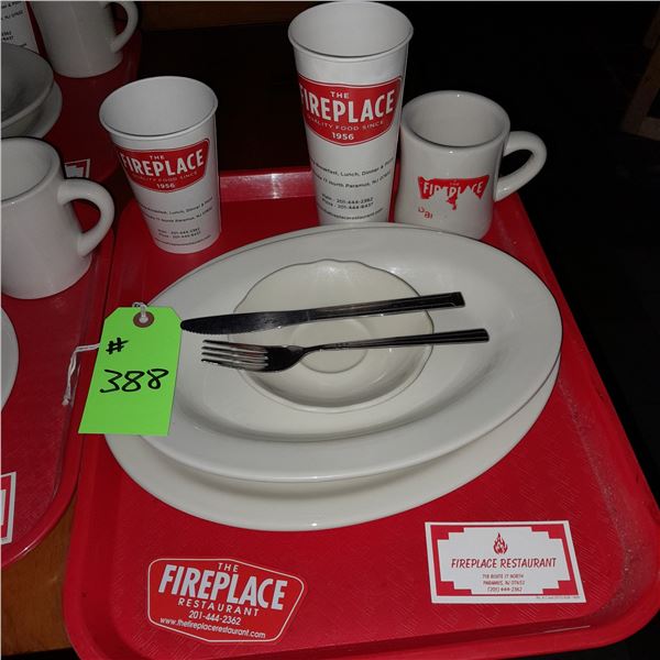 Original The Fireplace Restaurant - Place Seating W/ Tray, 2 Cups, 4 China Pieces, 2 Flatware, 1 Mag