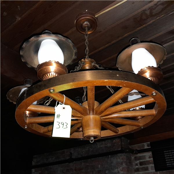 Original The Fireplace Restaurant - 5 Globe Wagon Wheel Chandelier