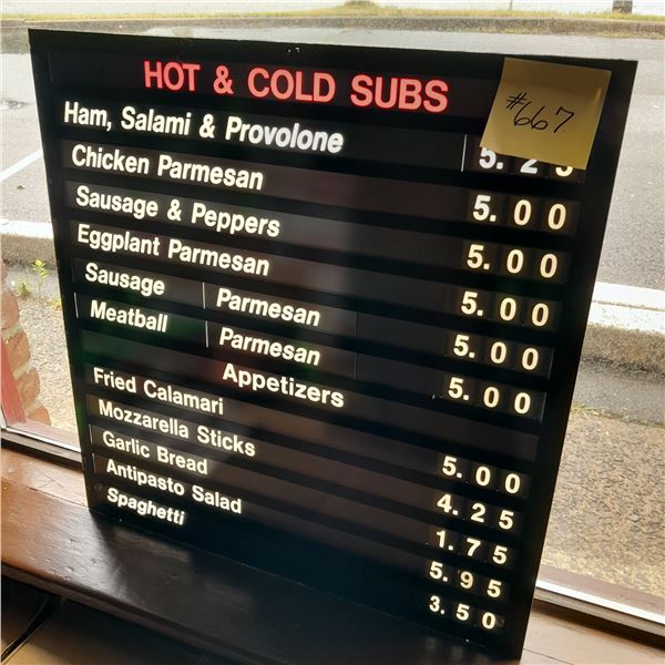 Original The Fireplace Restaurant - 1980s Era Menu Board Sign W/ Sliding Food & Price Inserts (Hot A