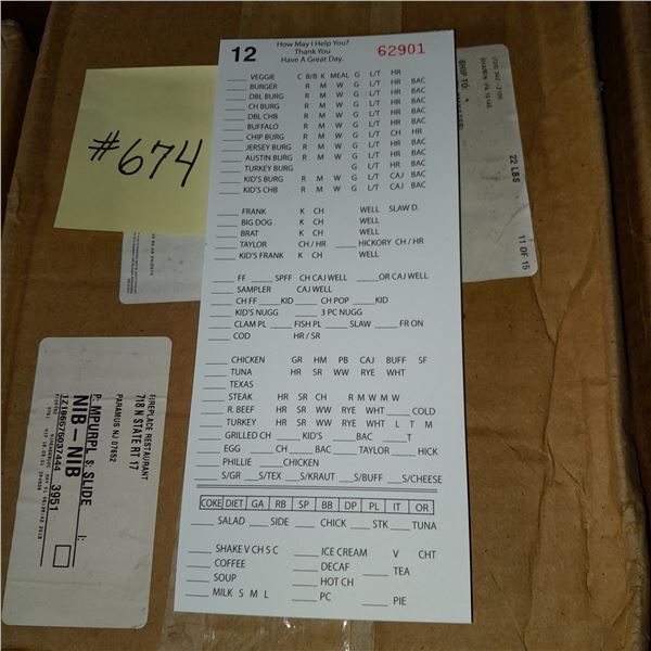 The Fireplace Restaurant - Large Box Of Customer Order Memo Pads