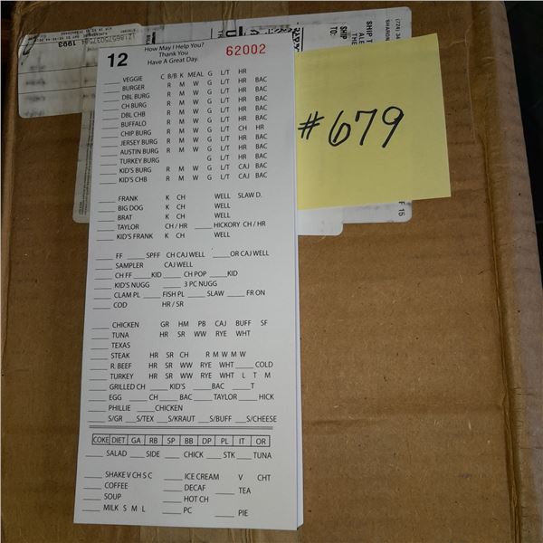 The Fireplace Restaurant - Large Box Of Customer Order Memo Pads