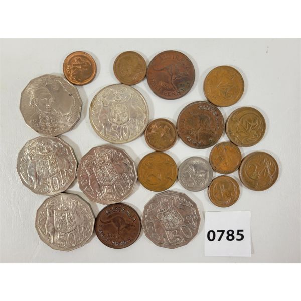 LOT OF 19 - AUSTRALIAN COINS - INCL 1CENT, 2CENT, 50CENT ETC