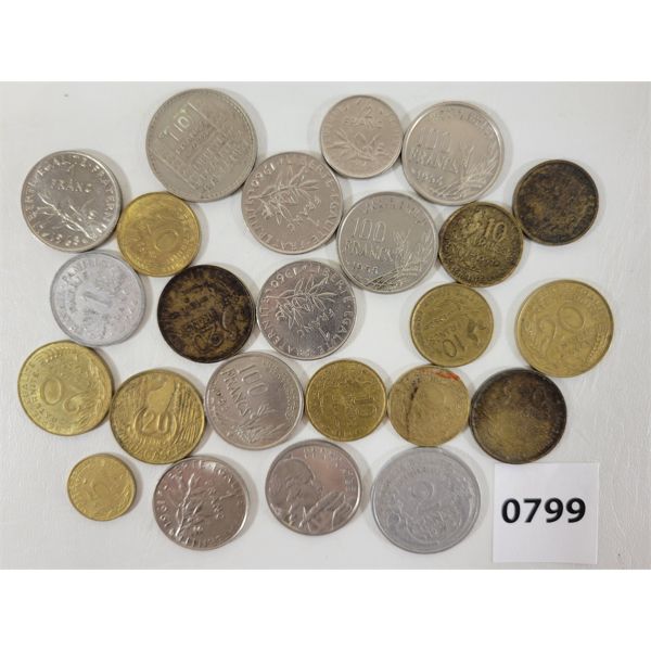 LOT OF 24 - FRANCE COINS / FRANCS - INCL 1CENT, 2CENT, 5CENT, 10CENT ETC