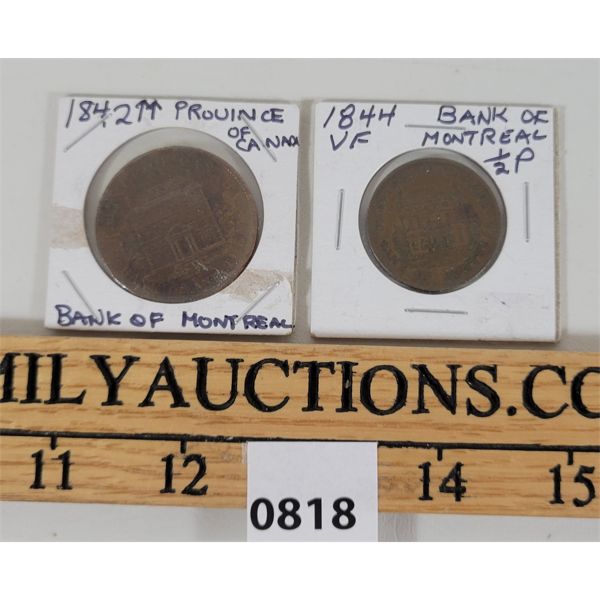 LOT OF 2 - CDN 1842 & 1844 HALF PENNIES