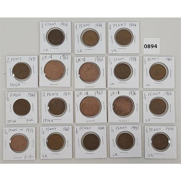 LOT OF 18 - U.K. & IRELAND LARGE PENNIES, HALF PENNIES & PENCE