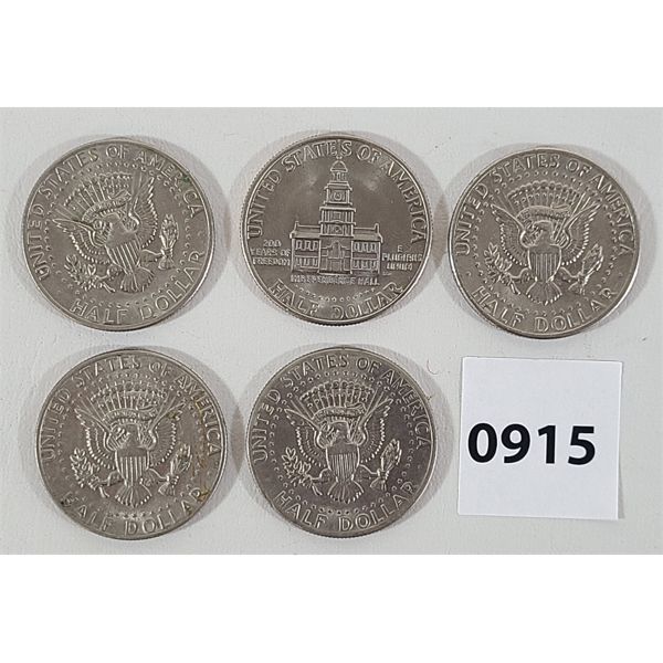 LOT OF 5 - U.S. HALF DOLLARS - INCL 1971, 1972 & 1976