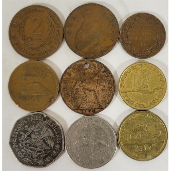 LOT OF 9 - MISC WORLD COINS - INCL MEXICO, NEW ZEALAND & BRITISH CARIBBEAN TERRITORIES