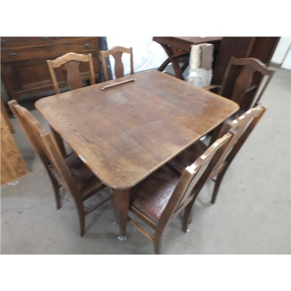 Antique Table & 6 Chairs w/ Side Board