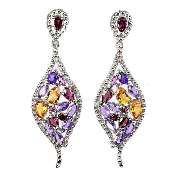 Natural Citrine Amethyst Rhodolite Garnet Earrings