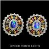 Image 1 : Natural Unheated White Opal & Sapphire Earrings
