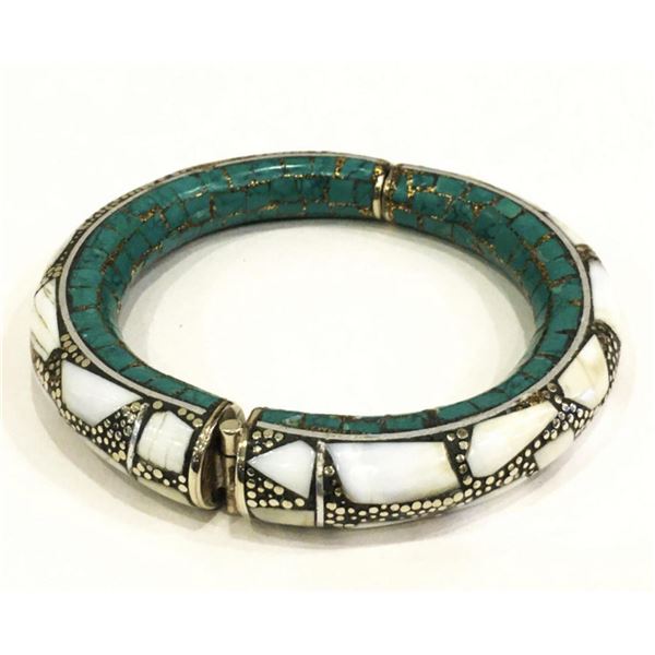 Natural Tibet Hand Made Turquoise & Sea Shell Bangle