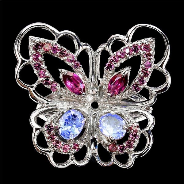 Natural Unheated Tanzanite & Rhodolite  Butterfly Ring