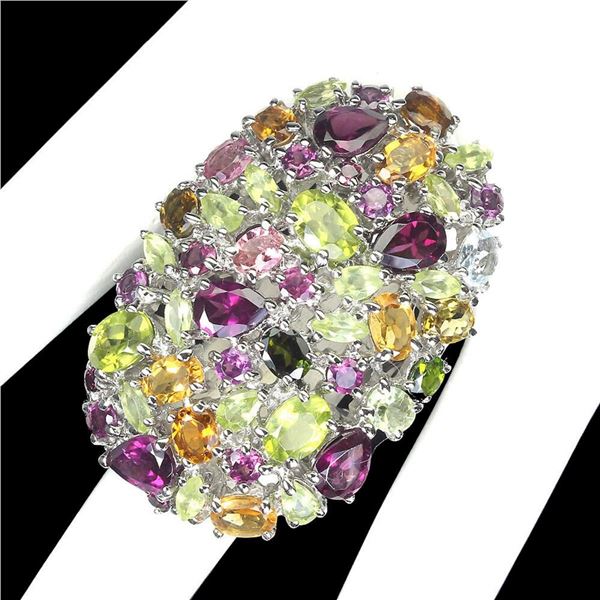 Natural Peridot Citrine Rhodolite Garnet Ring