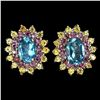 Image 1 : Natural Swiss Blue Topaz Rhodolite Sapphire Earrings