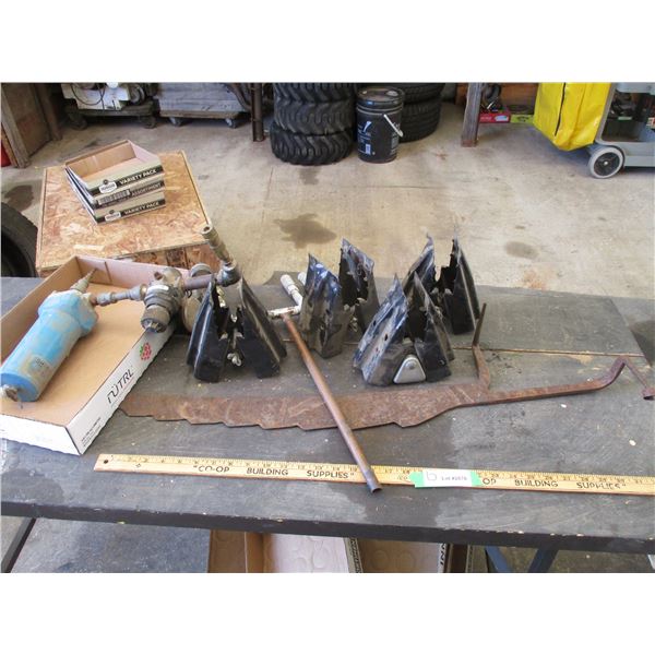 (4) Sawhorse Brackets, Hay Knife, Misc.