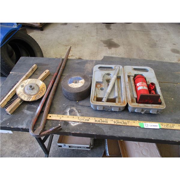 MasterCraft Bottle Jack with Case, Steel Brushes, Gooseneck , Bar, Grinding Disk, Grinding Wheel