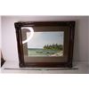 Image 1 : *Northern Sask Scene of Pelican Point with Carved 1940's Wooden Frame by Colin Wallice - 1984