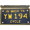 Image 3 : 2X Bid Price 1974 Mich Motorcycle Plate Consecutive Numbers