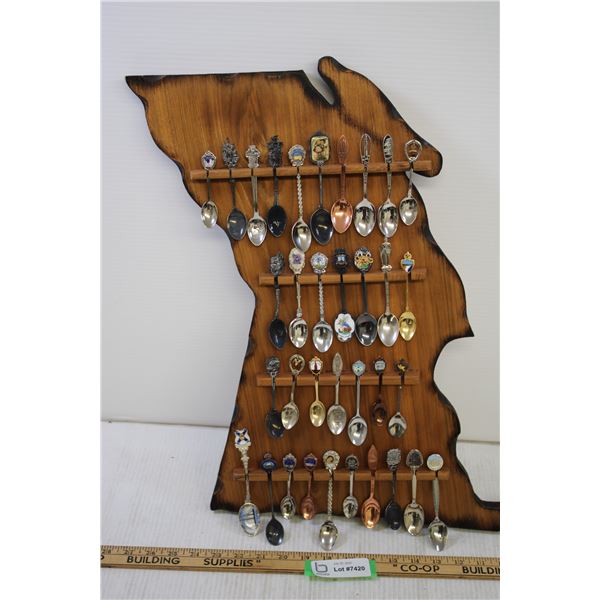 Souvenir Spoons with Wall Rack