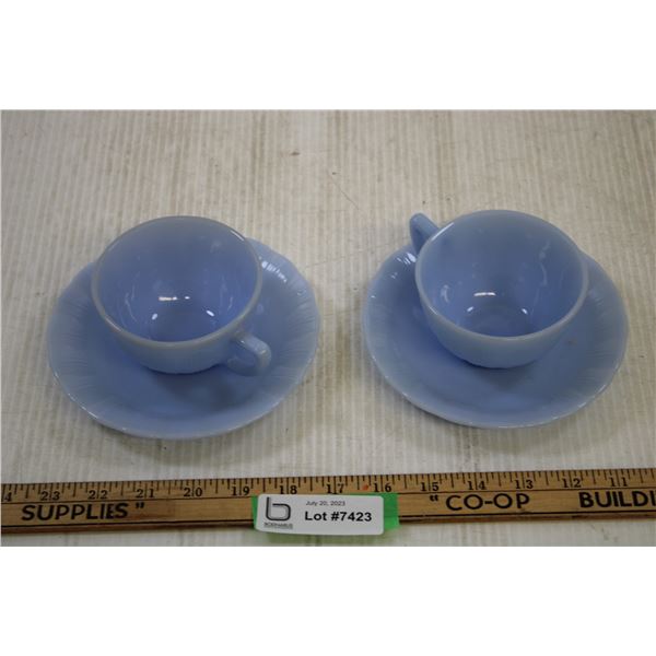 (2) Pyrex Blue Dephite Cup and Saucers