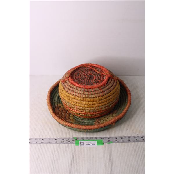 Vintage Woven African Bowl and Tray