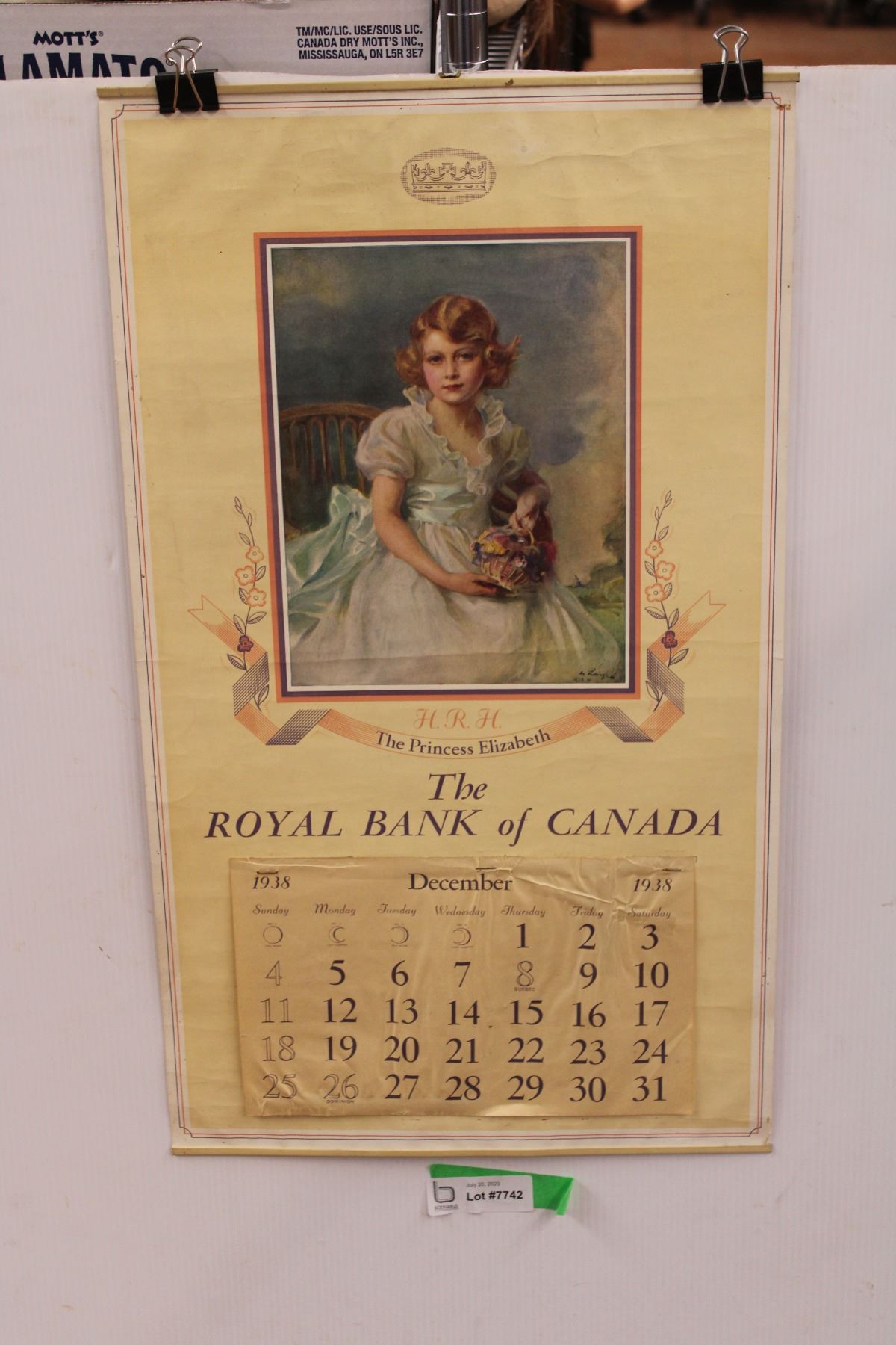 Vintage 1938 Princess Elizabeth Calendar Bodnarus Auctioneering