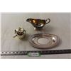 Image 1 : Silver-Plated Gravy Boat with Dish, Apple Sugar Container
