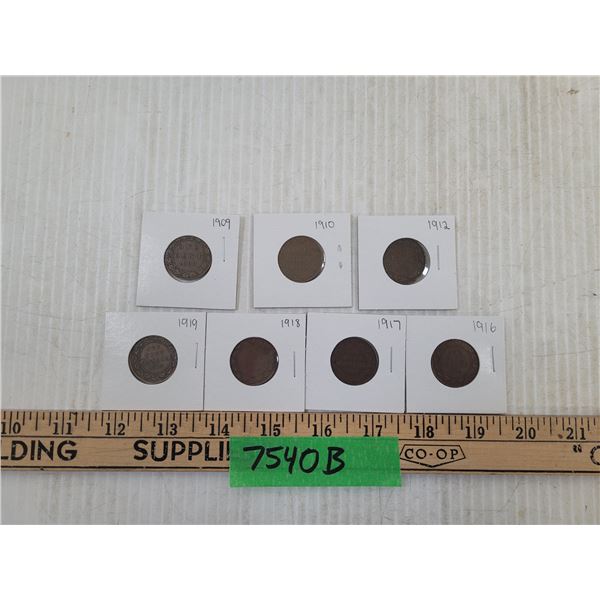 (7) Canadian Large Pennies - 1909, 1910, 1912, 1919, 1918, 1916, 1917