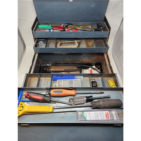 Metal tool box with tools