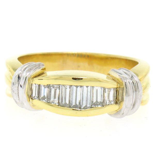 Unique 14k Yellow & White Gold 0.56 ctw Graduated Baguette Cut Diamond Band Ring