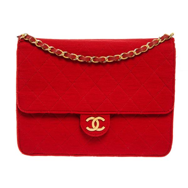 Chanel Red Quilted Fabric Single Flap Bag