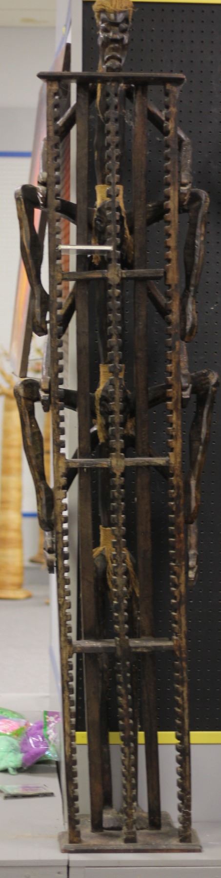 Large vintage African wood carved CD rack - approx 7ft tall