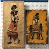Image 1 : Set of 2 African Batik "Maasai family - mother & children" modern framed wall hangings (approx 15" W