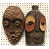 Image 1 : Group of 2 West African hand-carved tribal wooden masks - approx 16" long