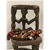 Image 2 : African carved wood sitting stool (approx 16" tall) w/ African assorted necklaces