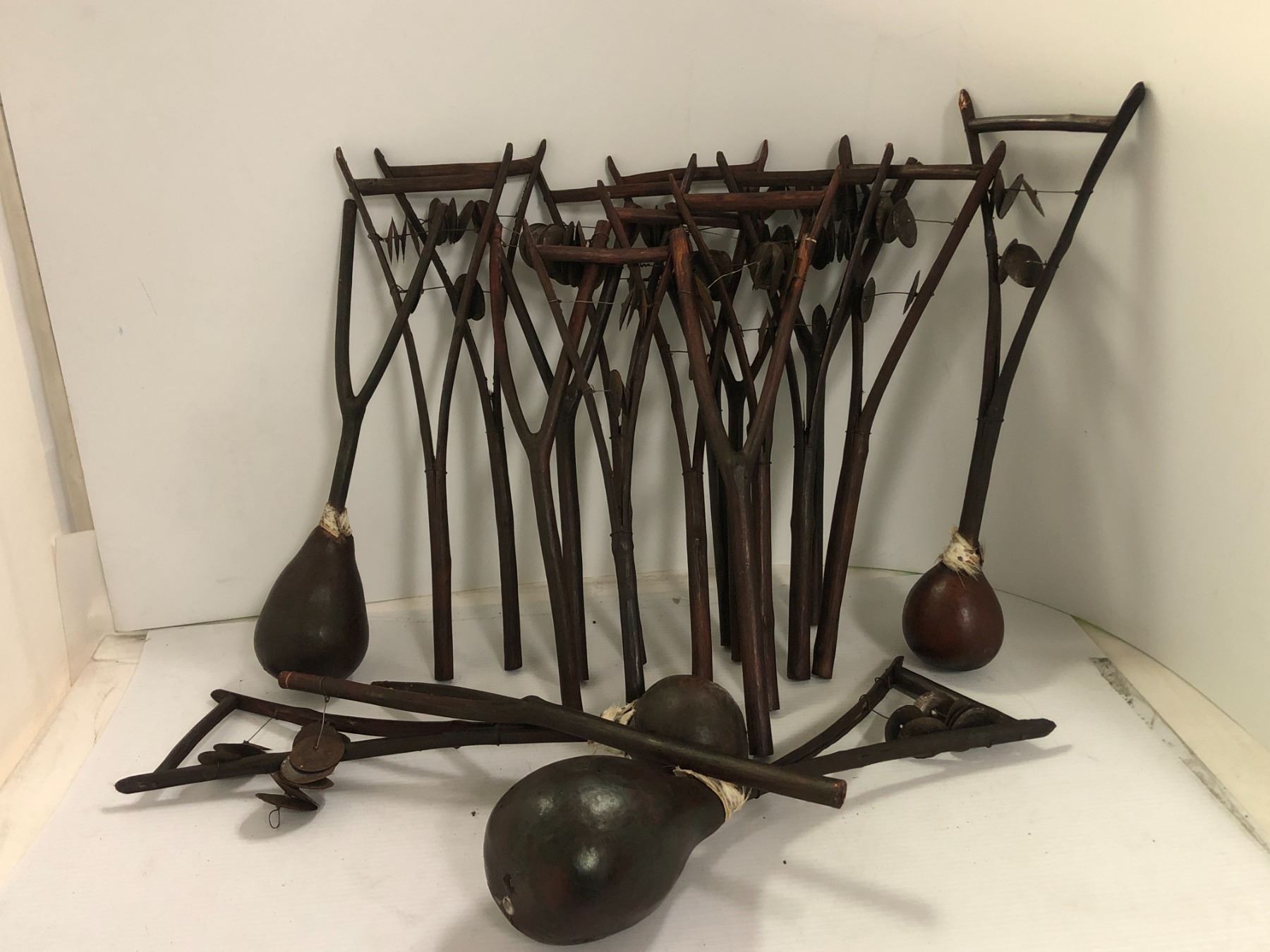 Group of approx 19 antique rare primitive African musical instruments