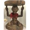 Image 2 : African Luba " female caryatid" carved wood stool (approx 16 1/2" tall) w/ basket filled with decora