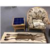 Image 1 : Group of 3 assorted African furniture pcs - includes vintage bamboo made accent chair (approx 30" x 