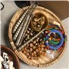 Image 2 : Group of assorted items - includes African beaded necklaces / striped boned spoons / glass bead brac