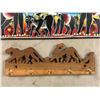 Image 3 : Group of 3 decorative art wall hangings (approx 12" x 6") & decorative lion wall hooks