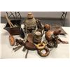 Image 1 : Group of assorted African items - includes gourds / pot w/ lid / kalimbe etc