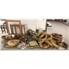 Image 1 : Group of assorted items - includes approx 17 wicker wreaths / wood carved chisel knives / beaded bra