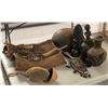 Image 1 : Group of assorted African art pcs - includes carved wooden dagger w/ sheath / Luba gourd etc