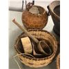 Image 2 : Group of assorted African items - includes Fulani Malian hat / African pots / basket / wooden spoon 