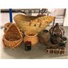 Image 1 : Group of assorted African items - includes frog basket / woven wicker baskets / African gourd etc