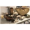 Image 1 : Group of assorted items - includes star candle holders / wooden tomahawk / African handbag / candle 