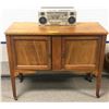 Image 1 : Antique mid-century wooden sideboard (approx 40" W x 17" L x 32 1/2" H) w/ assorted CD's / tape reco