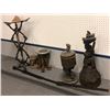 Image 1 : Group of 6 assorted African items - includes 2 wooden stools / 3 legged stool w/ lion design leather