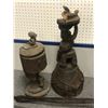 Image 2 : Group of 6 assorted African items - includes 2 wooden stools / 3 legged stool w/ lion design leather
